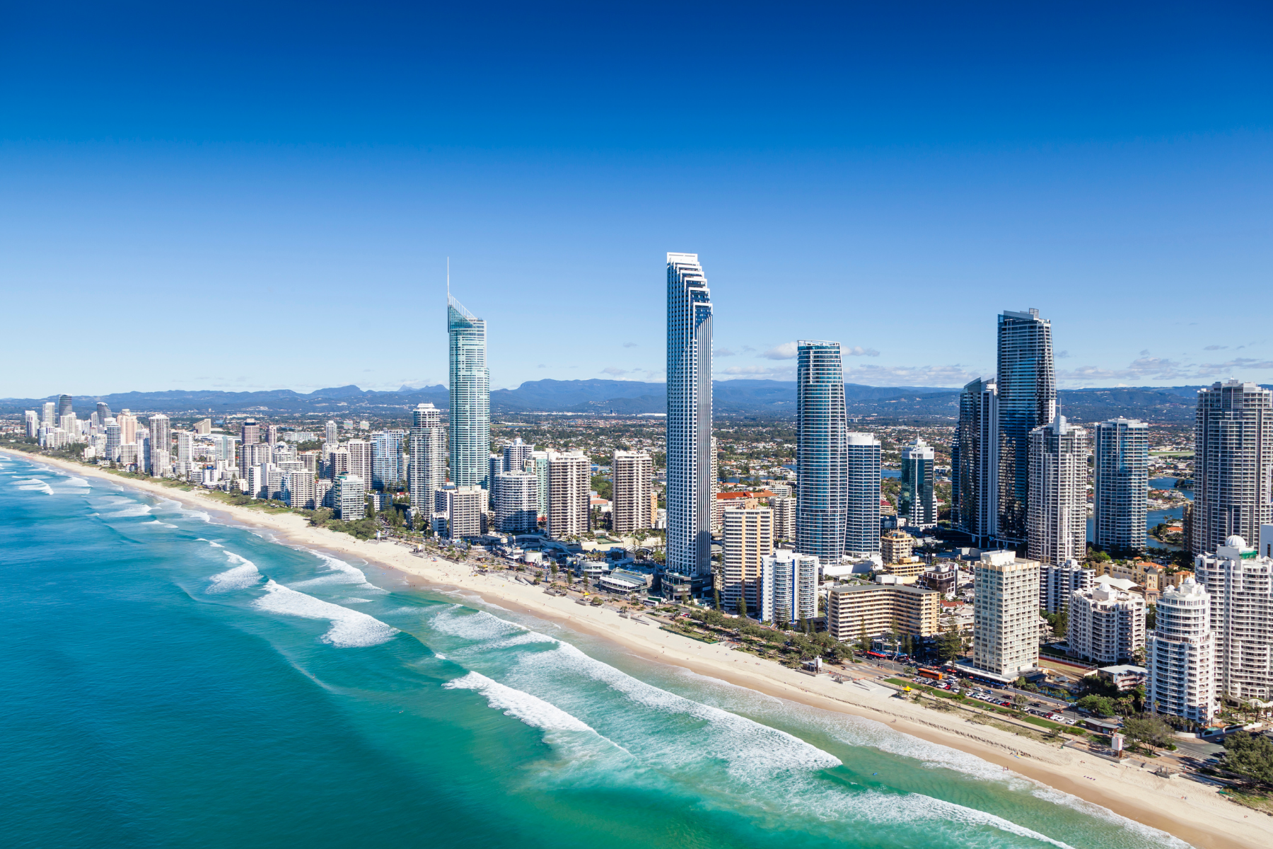 The beach and skyline of Queensland, Austalia.