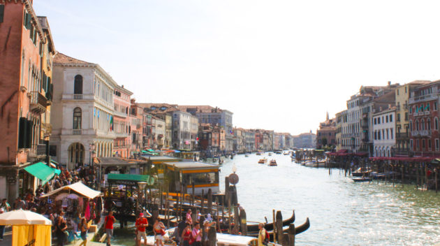 Shops along Grand Canal in Venice.
